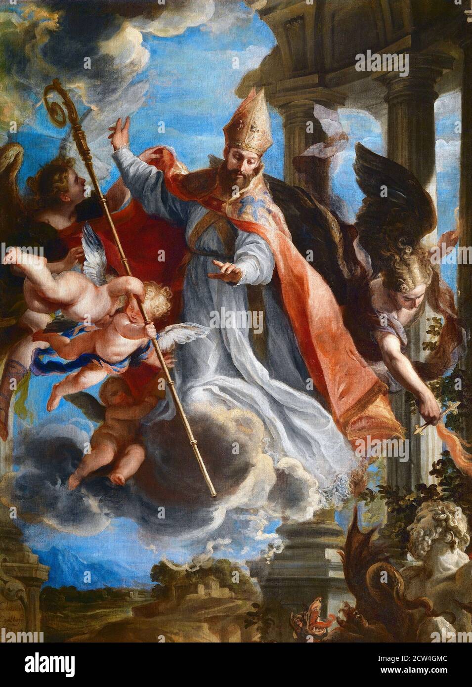 Augustin d'Hippo (354-430), évêque d'Hippo Regius en Numidia. Peinture intitulée 'le Triomphe de Saint Augustine' par Claudio Coello (1642-1693), huile sur toile, 1664 Banque D'Images