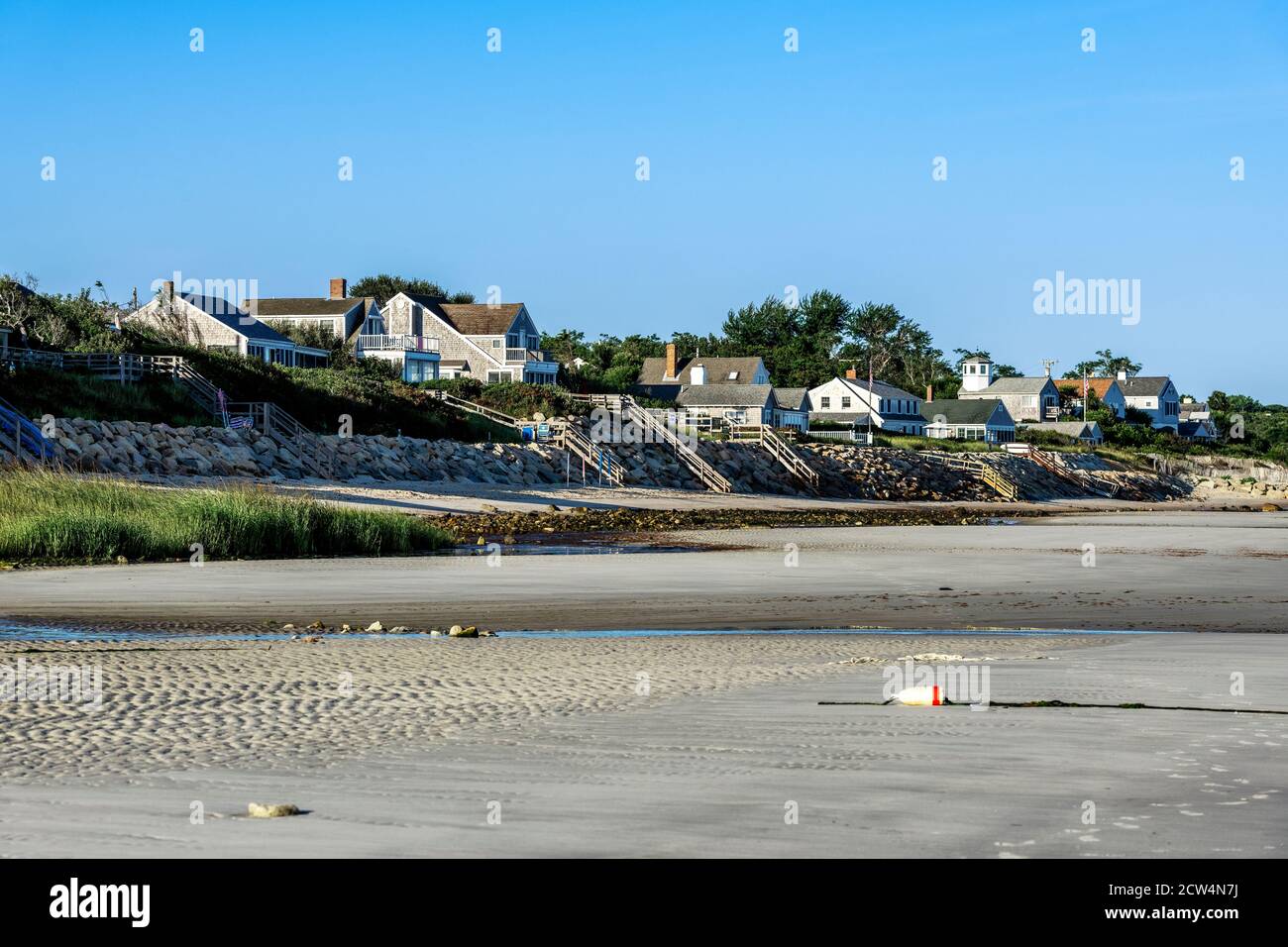 Maisons de plage et de bord de mer à Ellis Landing Beach, Brewster, Cape Cod, Massachusetts, États-Unis. Banque D'Images