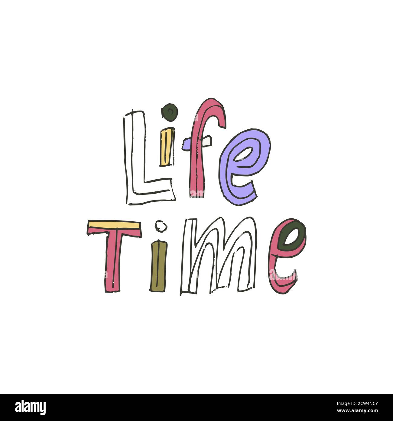 Texte dessiné à la main - durée de vie. Illustration de lettrage vectoriel typographique en forme de doodle. Illustration de Vecteur