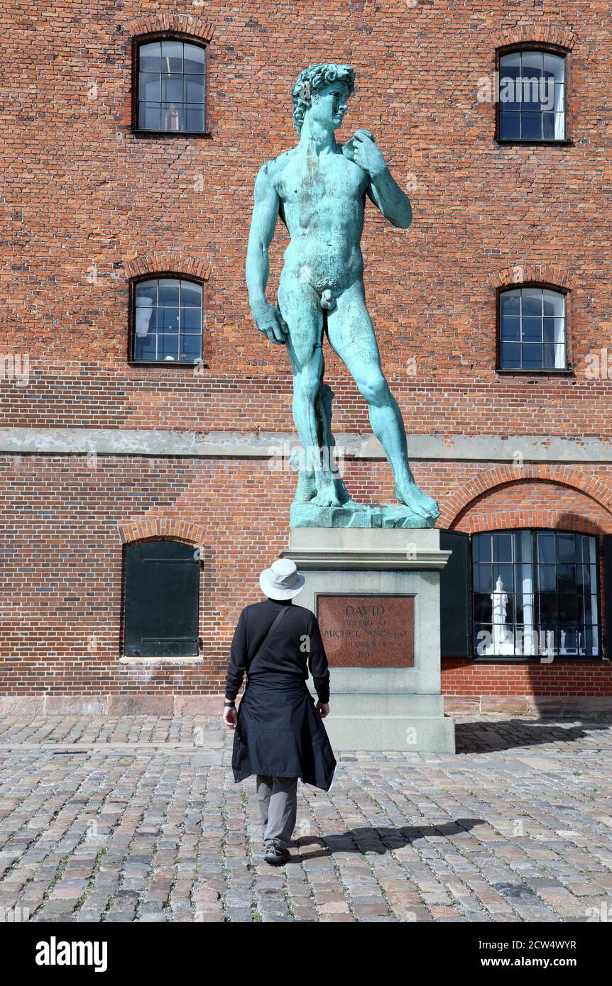 Touriste à Copenhague en admirant la statue de David au Collection Royal Cast Banque D'Images