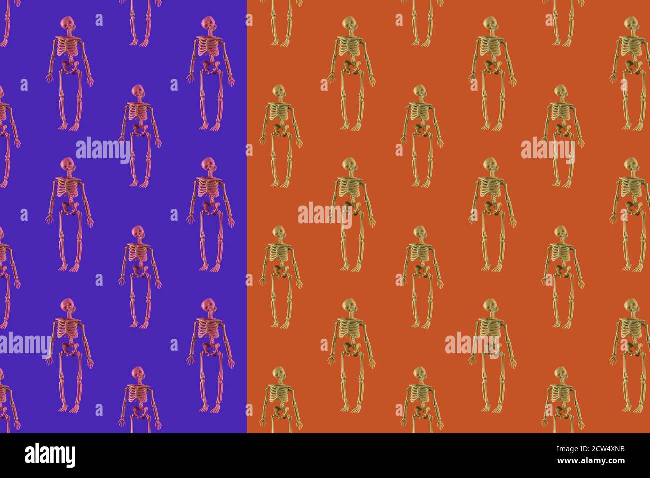 Motif sans couture des squelettes d'halloween sur fond lumineux Banque D'Images