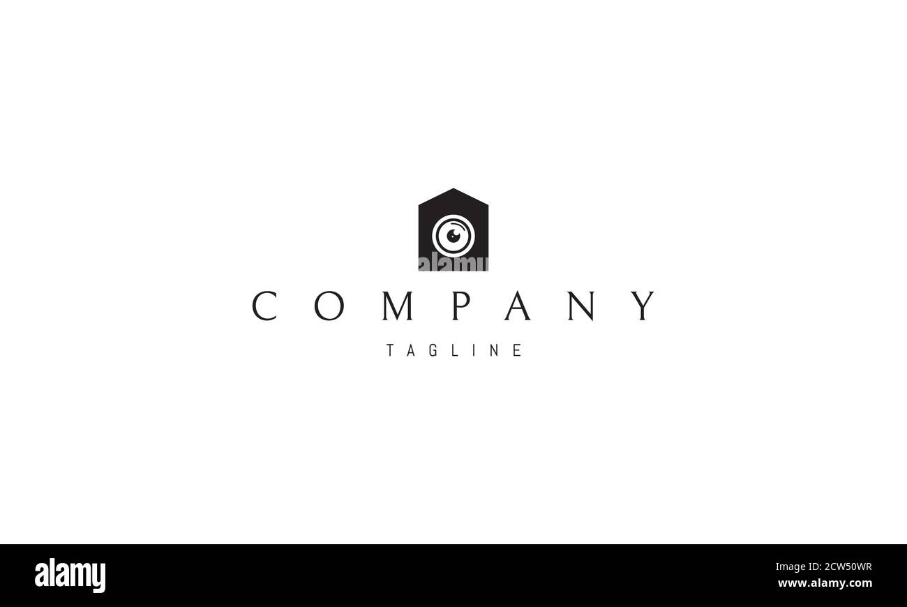 Logo vectoriel sur lequel une image abstraite de la silhouette d'une maison avec une caméra au milieu. Illustration de Vecteur