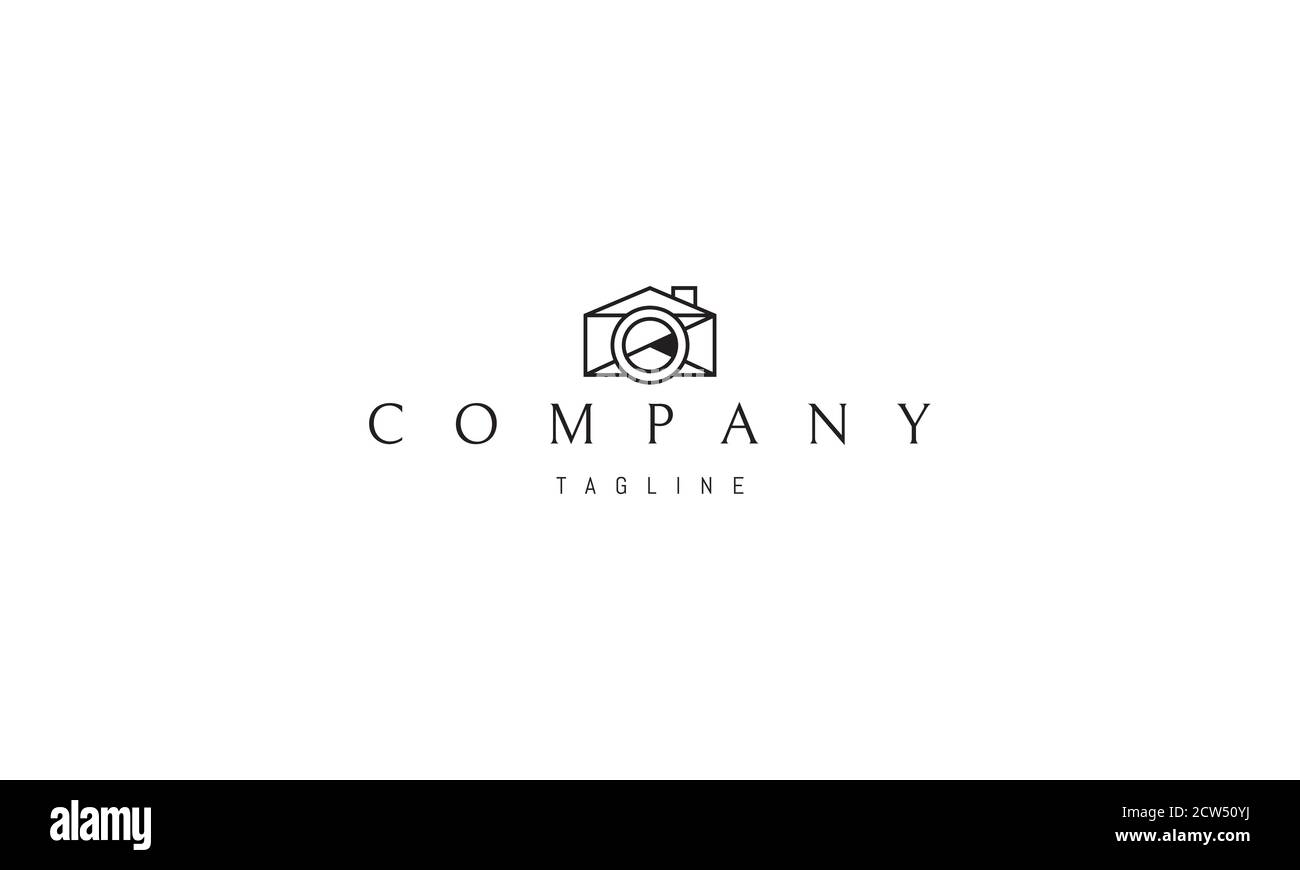 Logo vectoriel sur lequel une image abstraite de la silhouette d'une maison avec un objectif de caméra au milieu. Illustration de Vecteur