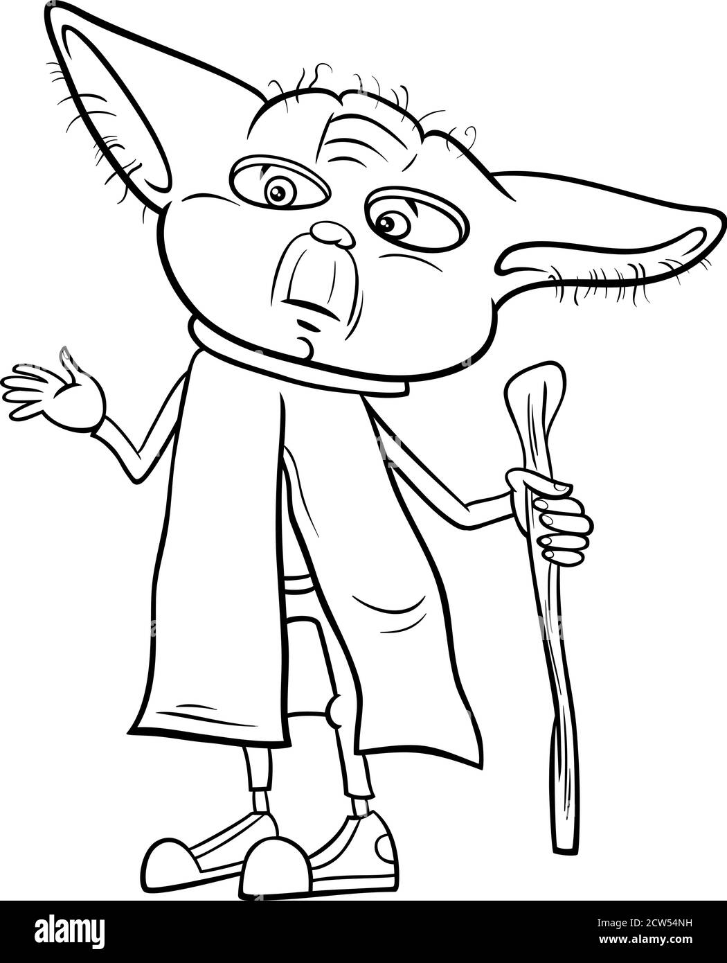 Dessin Anime Noir Et Blanc De Kid Boy Dans Master Deguisement De Yoda A Halloween Party Ou Au Bal Masque Coloriage Book Page Image Vectorielle Stock Alamy