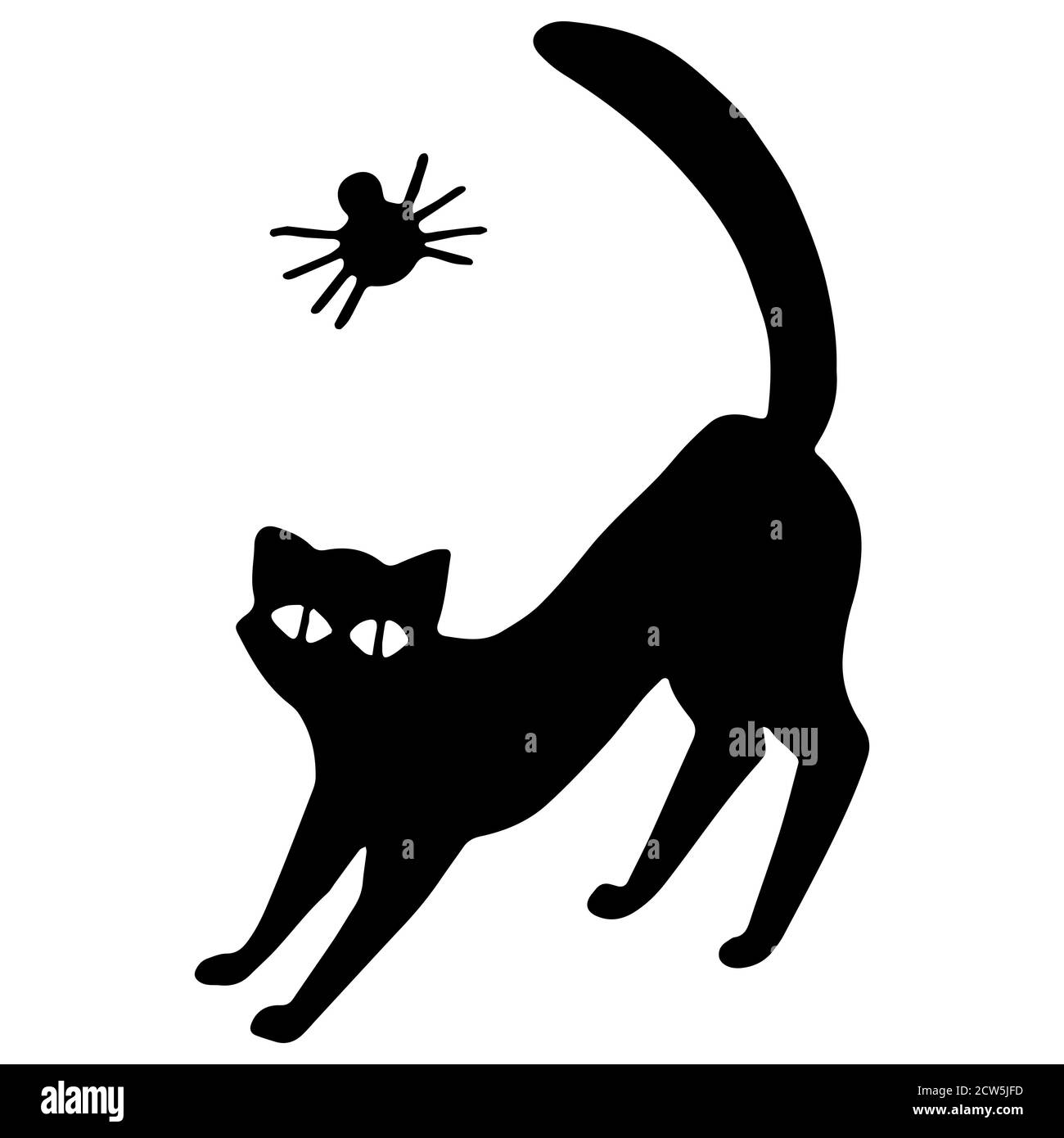 Icône chat effrayante Halloween sur fond blanc isolé. Ombre araignée pour invitation ou carte-cadeau, carnet, carrelage de bain, album. Étui de téléphone ou tissu p Illustration de Vecteur