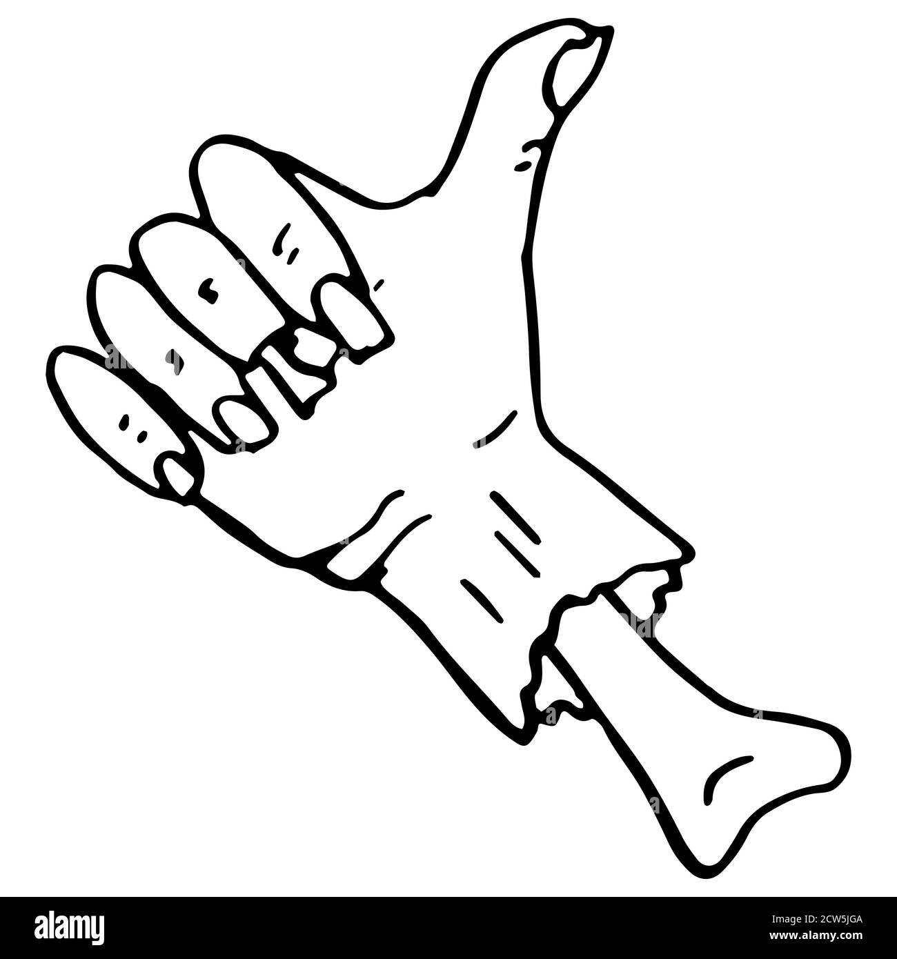 Décrivez la main zombie sur fond blanc isolé. Symbole pouce vers le haut  pour invitation ou carte-cadeau, bloc-notes, carreaux de bain, album. Étui  de téléphone ou gant de protection en tissu Image