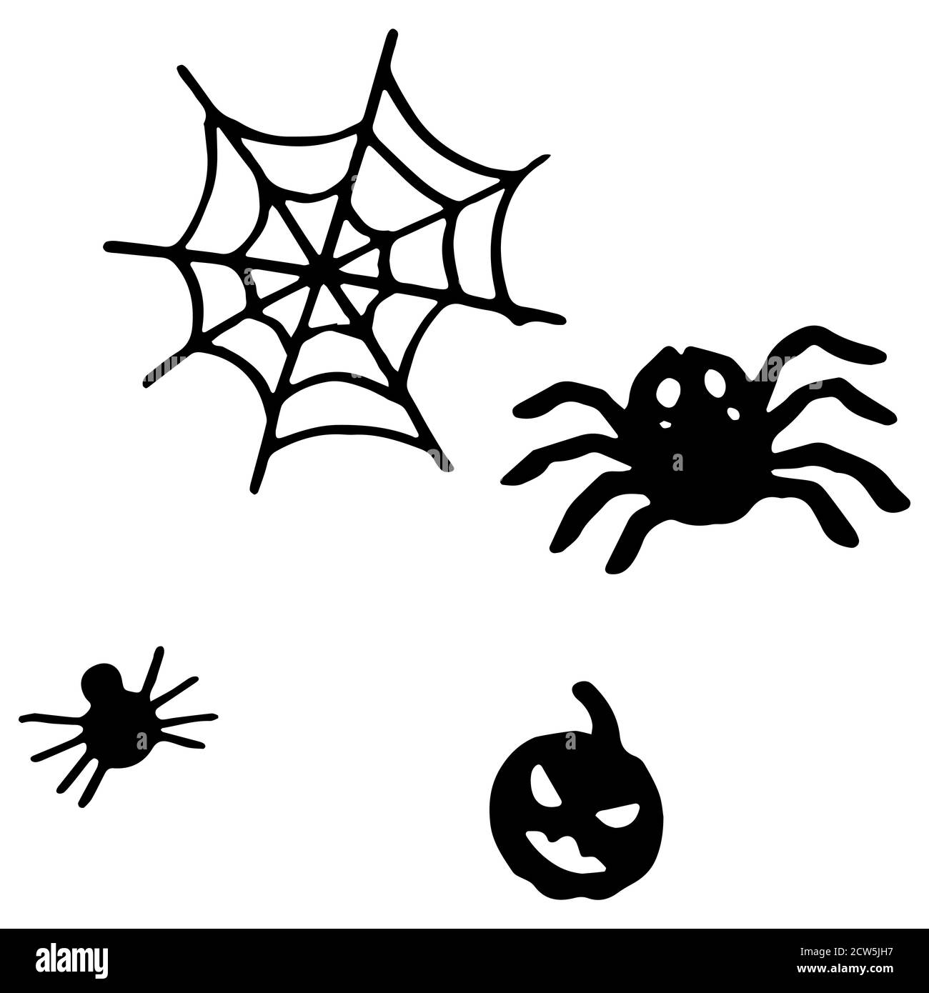 Ensemble d'icônes d'araignée d'Halloween sur fond blanc isolé. Ombre à la citrouille pour invitation ou carte-cadeau, carnet, carrelage de bain, album. Étui ou tissu pour téléphone Illustration de Vecteur