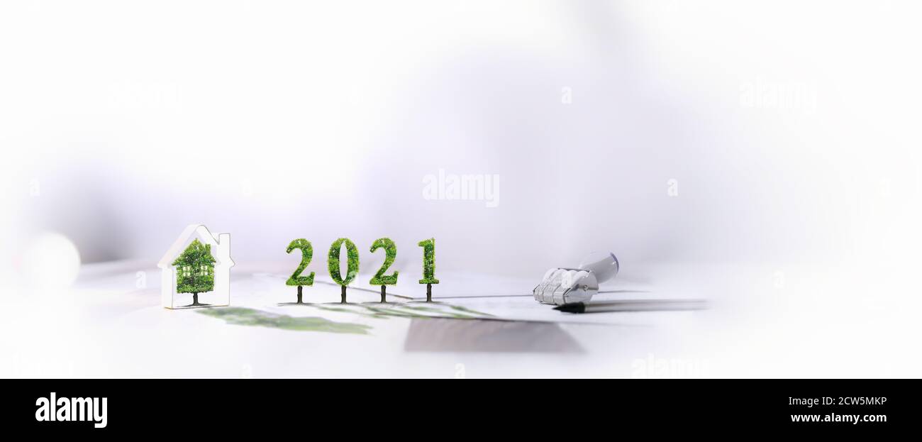 2021,bonne année,projet immobilier, arbre vert, maison, écologie Banque D'Images