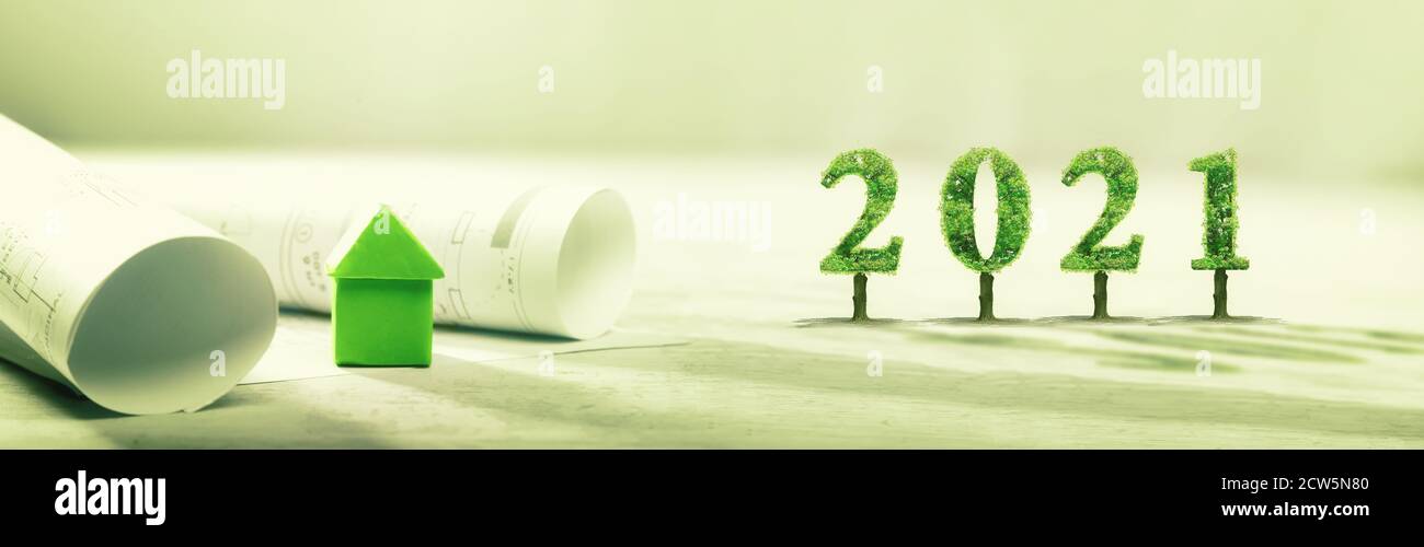 2021,bonne année,projet immobilier, arbre vert, maison, écologie Banque D'Images