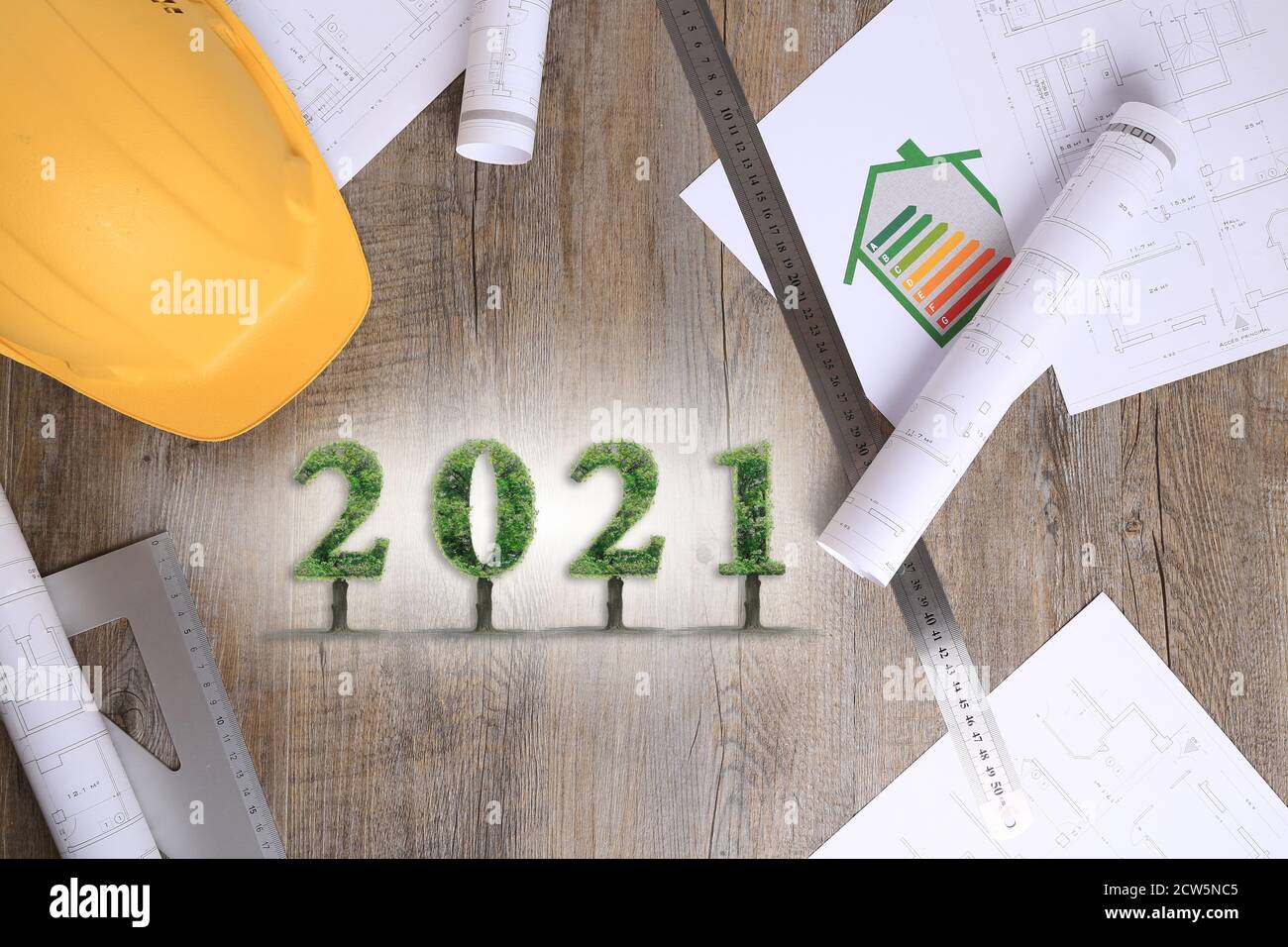 2021,bonne année,projet immobilier, arbre vert, maison, écologie Banque D'Images