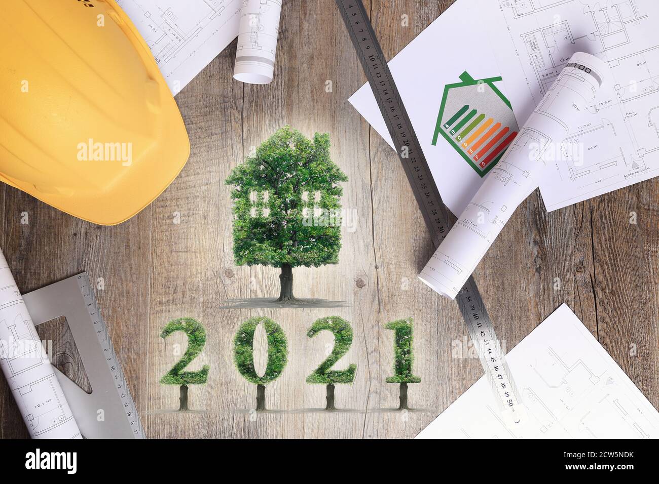 2021,bonne année,projet immobilier, arbre vert, maison, écologie Banque D'Images