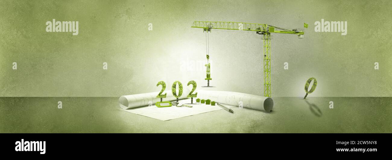2021,bonne année,projet immobilier, arbre vert, maison, écologie Banque D'Images