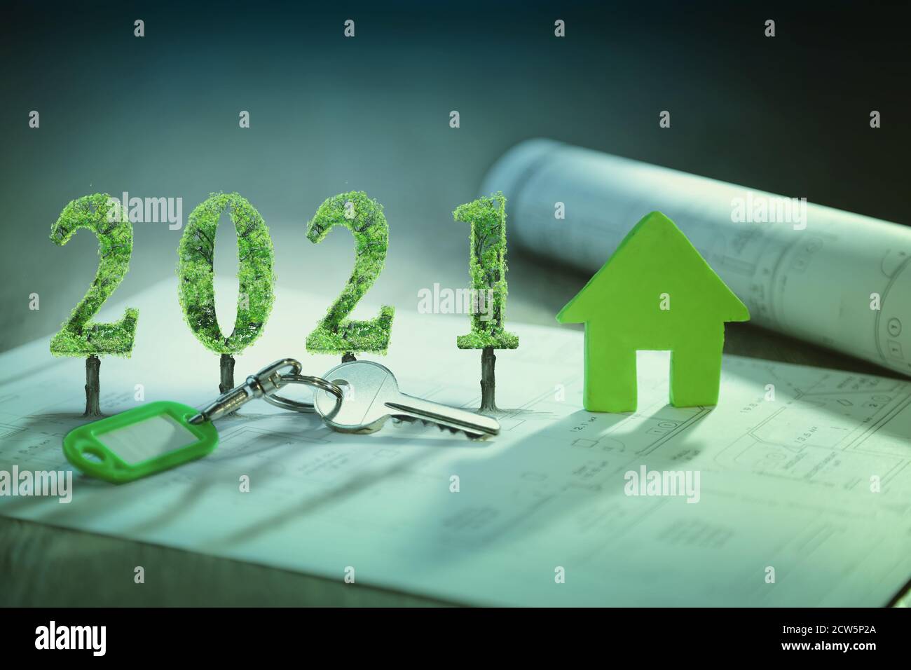 2021,bonne année,projet immobilier, arbre vert, maison, écologie Banque D'Images