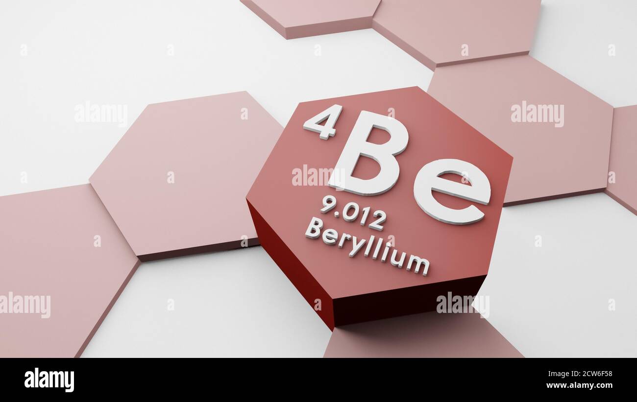 Béryllium Be, élément chimique du tableau périodique, symbole scientifique ou scientifique, illustration 3d, recherche conceptuelle ou éducation, poids atomique Banque D'Images