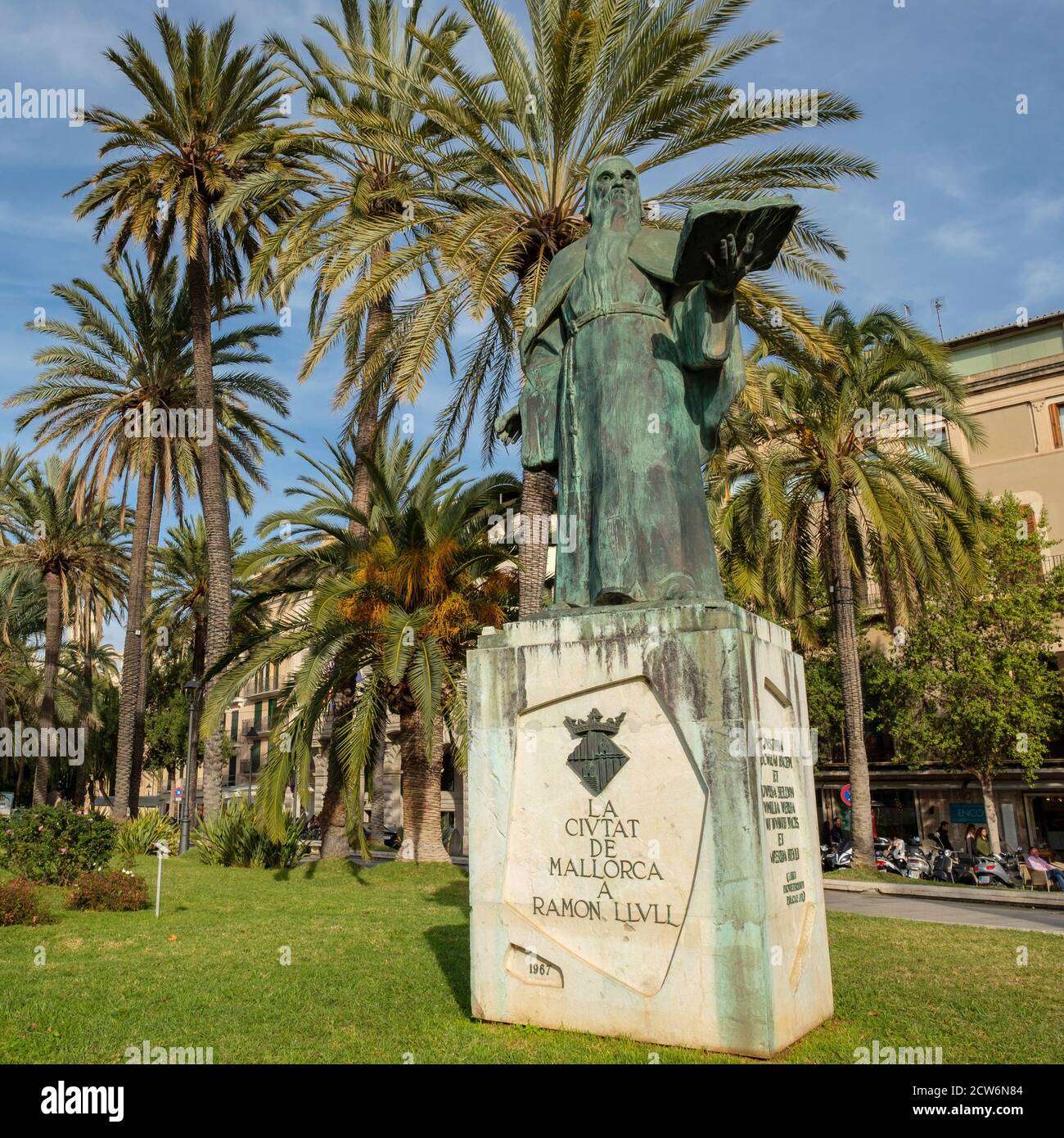 Ramon Llull, Horacio de Eguía, 1966, Bronce y piedra, Paseo de Sagrara, Palma, Majorque, Iles baléares, Espagne Banque D'Images