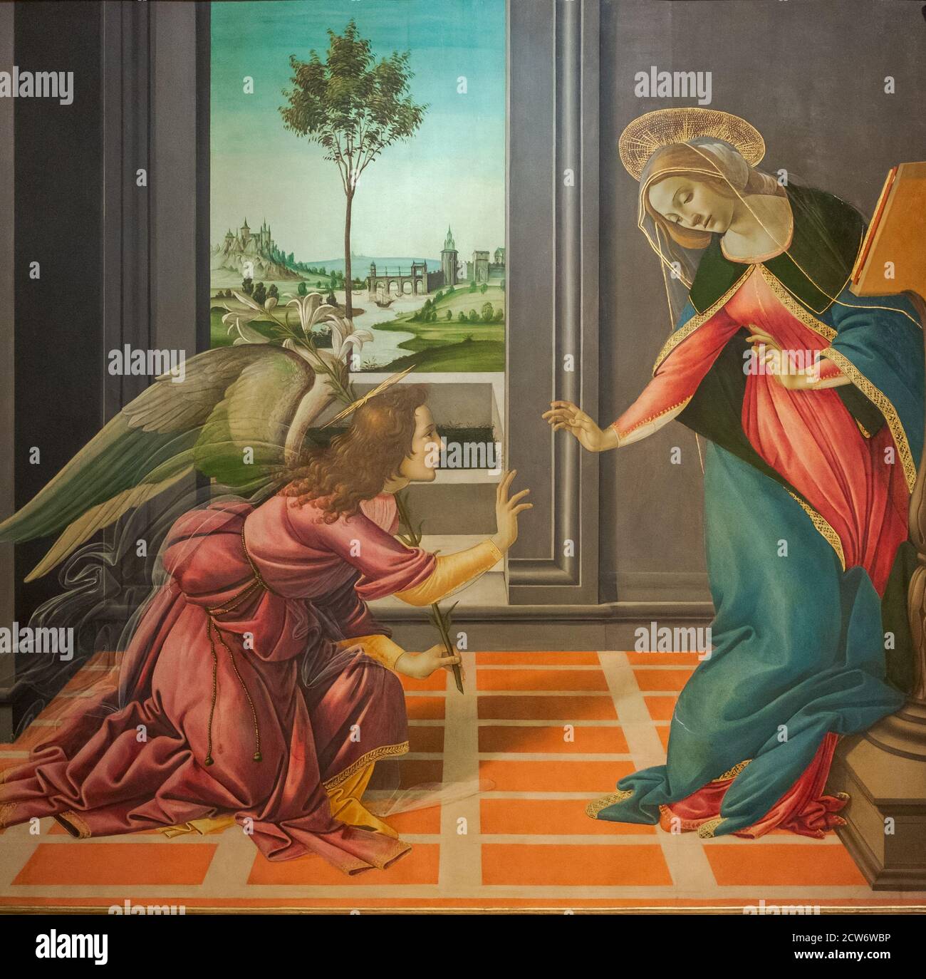 Alessandro Filipepi alias Sandro Botticelli (1445-1510), Annonciation,1489-1490 circa, Tempera sur panneau. Galeries Uffizi, Florence, Italie. Banque D'Images