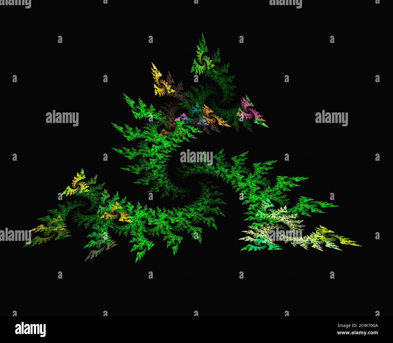 résumé spirale vert floral fractal arrière-plan sur le noir Banque D'Images