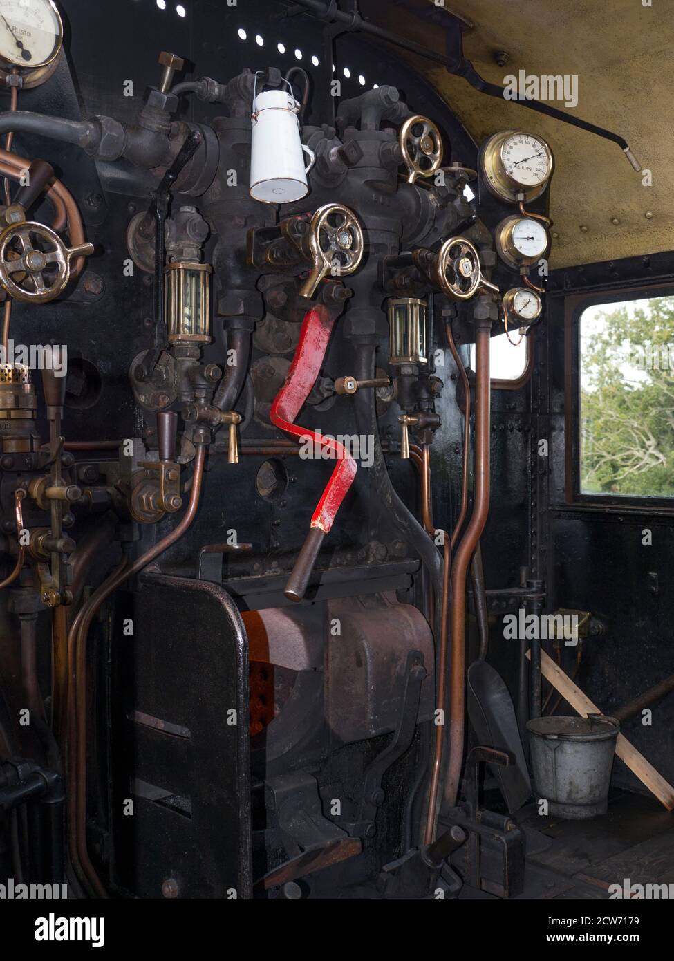 Détails de l'intérieur de la cabine de locomotive de classe 2 de Iivatt Banque D'Images
