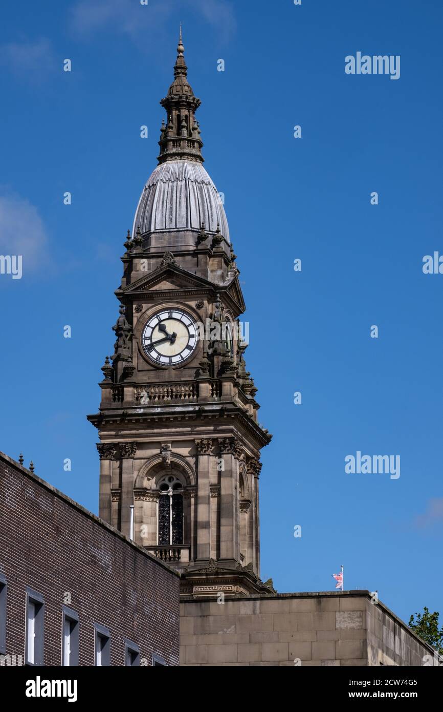 Tour de l'horloge de l'hôtel de ville de Bolton Lancashire Juillet 2020 Banque D'Images