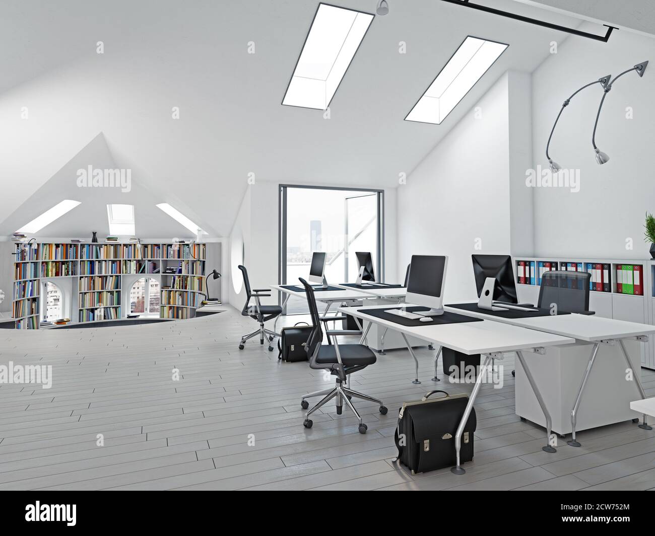 Décoration moderne dans les bureaux. concept de rendu 3d Banque D'Images