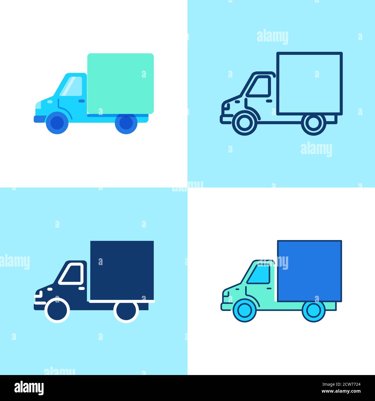 Icône de chariot définie en style plat et ligne Illustration de Vecteur