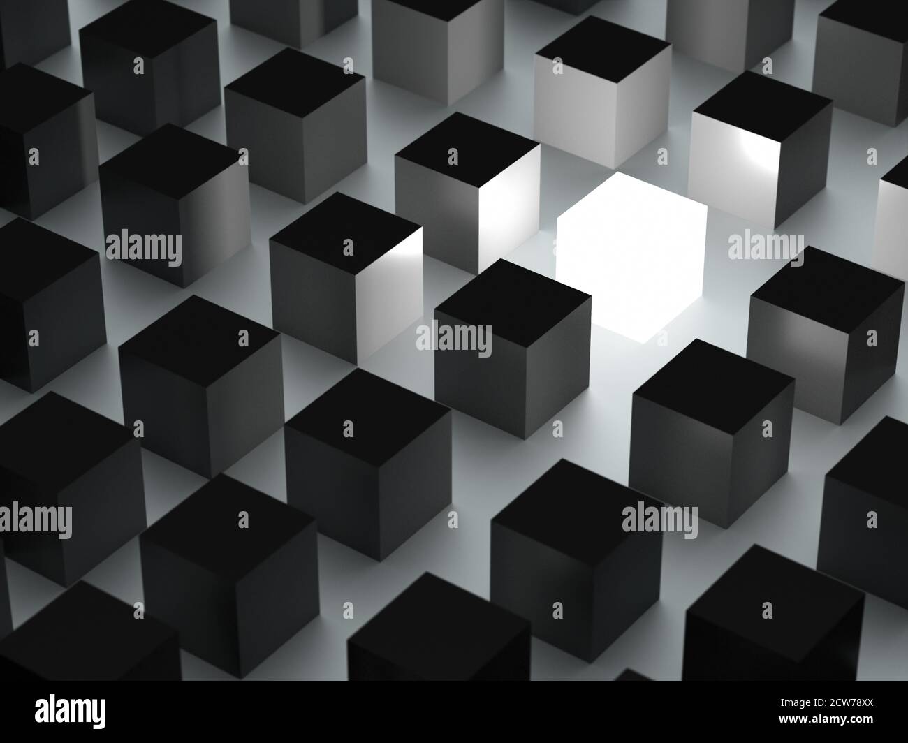 Concept individualité, un cube brillant parmi des cubes gris Banque D'Images