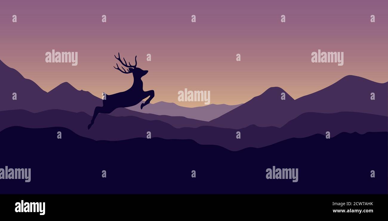 Cerf sautant dans les montagnes violettes illustration vectorielle EPS10 Illustration de Vecteur