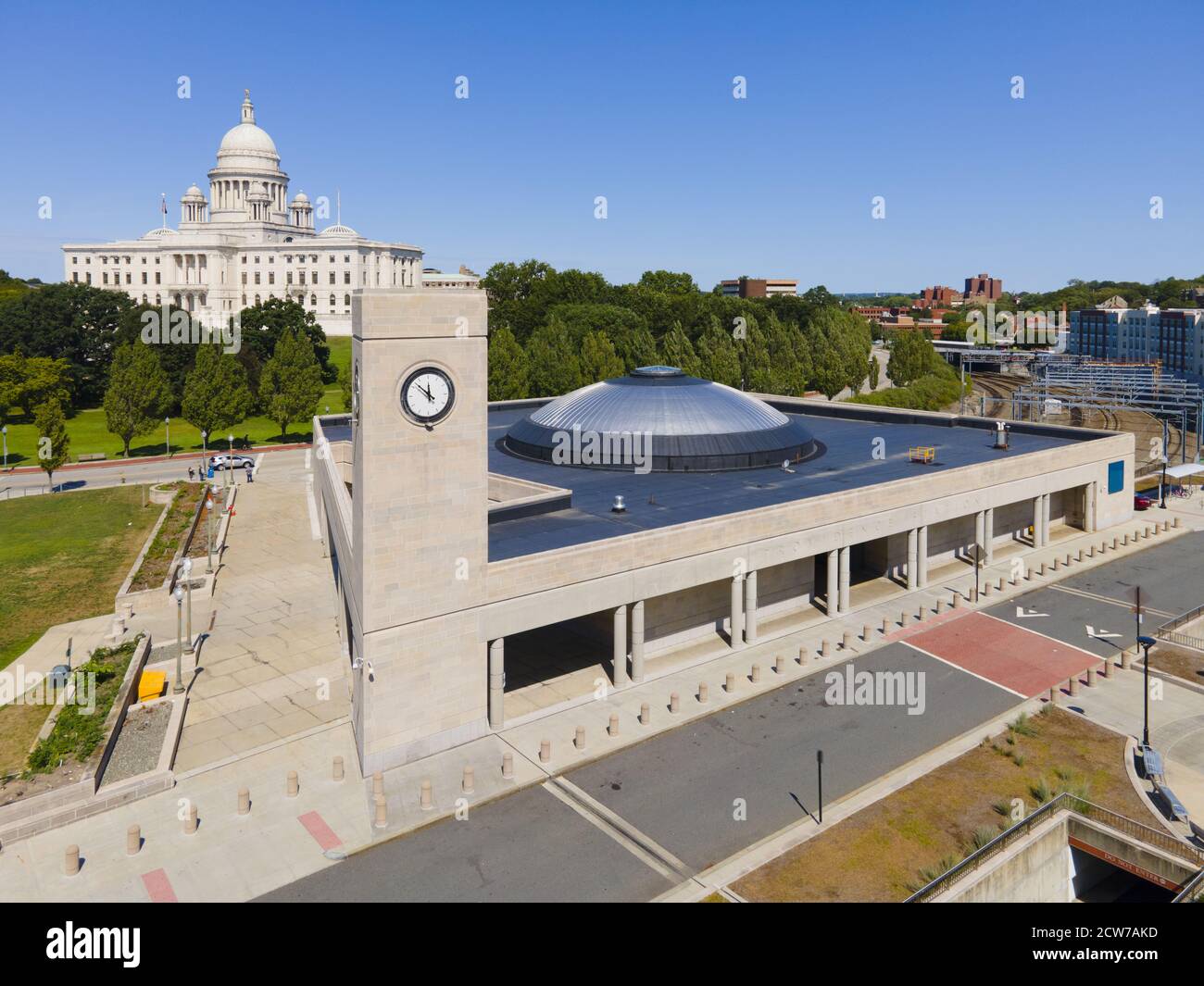 Vue aérienne de la gare de Providence dans le centre-ville de Providence, Rhode Island RI, États-Unis. Banque D'Images