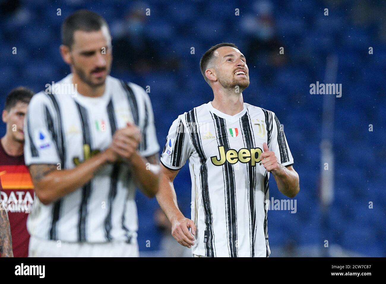 Aaron Ramsey du FC Juventus semble abattu lors de la série UN match entre Roma et Juventus au Stadio Olimpico, Rome, Italie, le 27 septembre 2020. Photo de Giuseppe Maffia. Banque D'Images