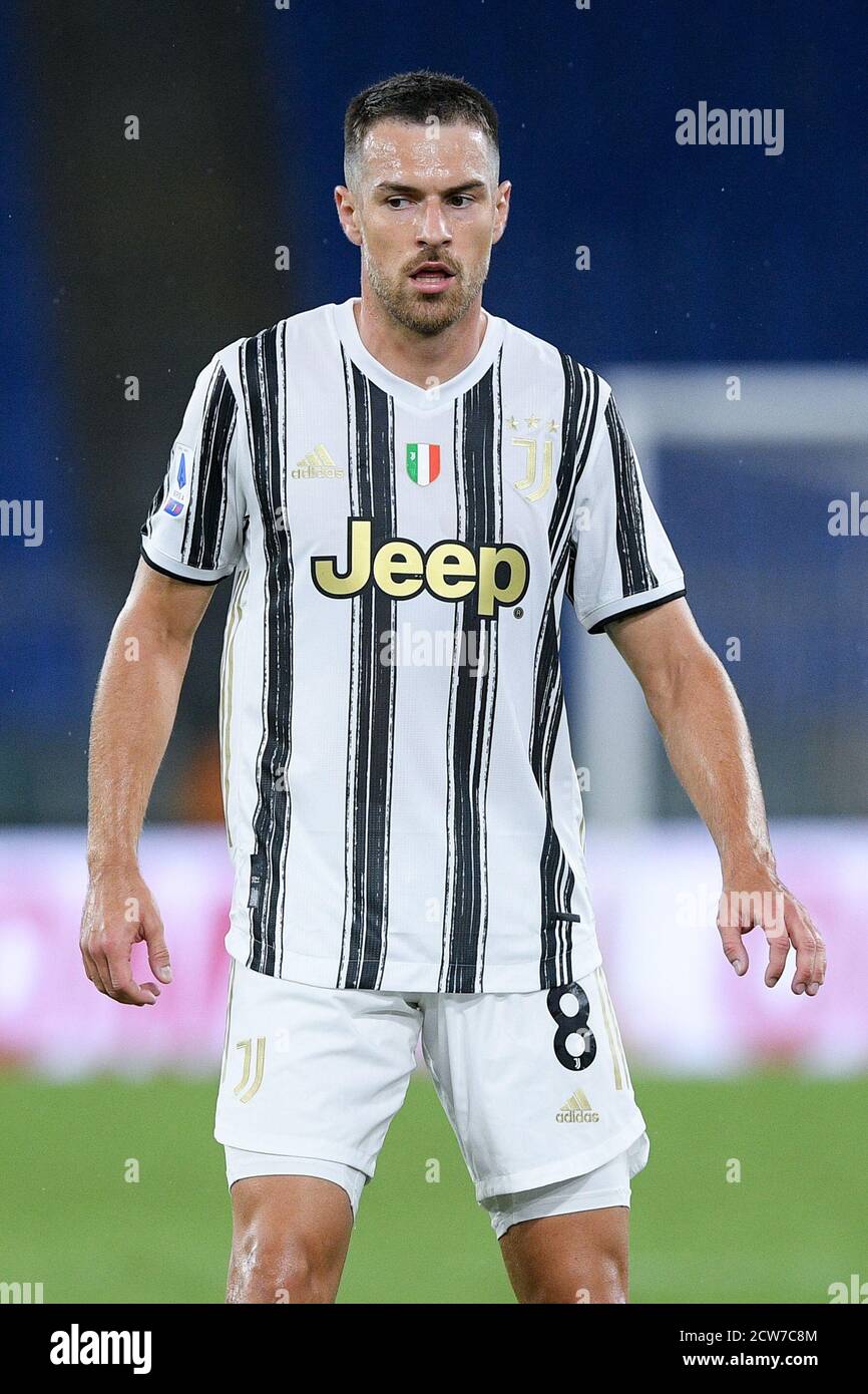 Aaron Ramsey de Juventus FC pendant la série UN match entre Roma et Juventus au Stadio Olimpico, Rome, Italie, le 27 septembre 2020. Photo de Giuseppe Maffia. Banque D'Images