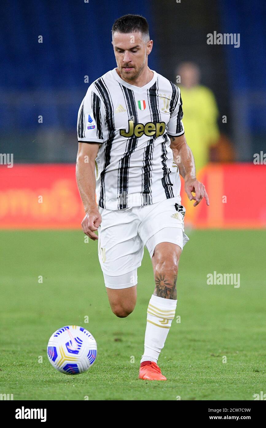Aaron Ramsey de Juventus FC pendant la série UN match entre Roma et Juventus au Stadio Olimpico, Rome, Italie, le 27 septembre 2020. Photo de Giuseppe Maffia. Banque D'Images