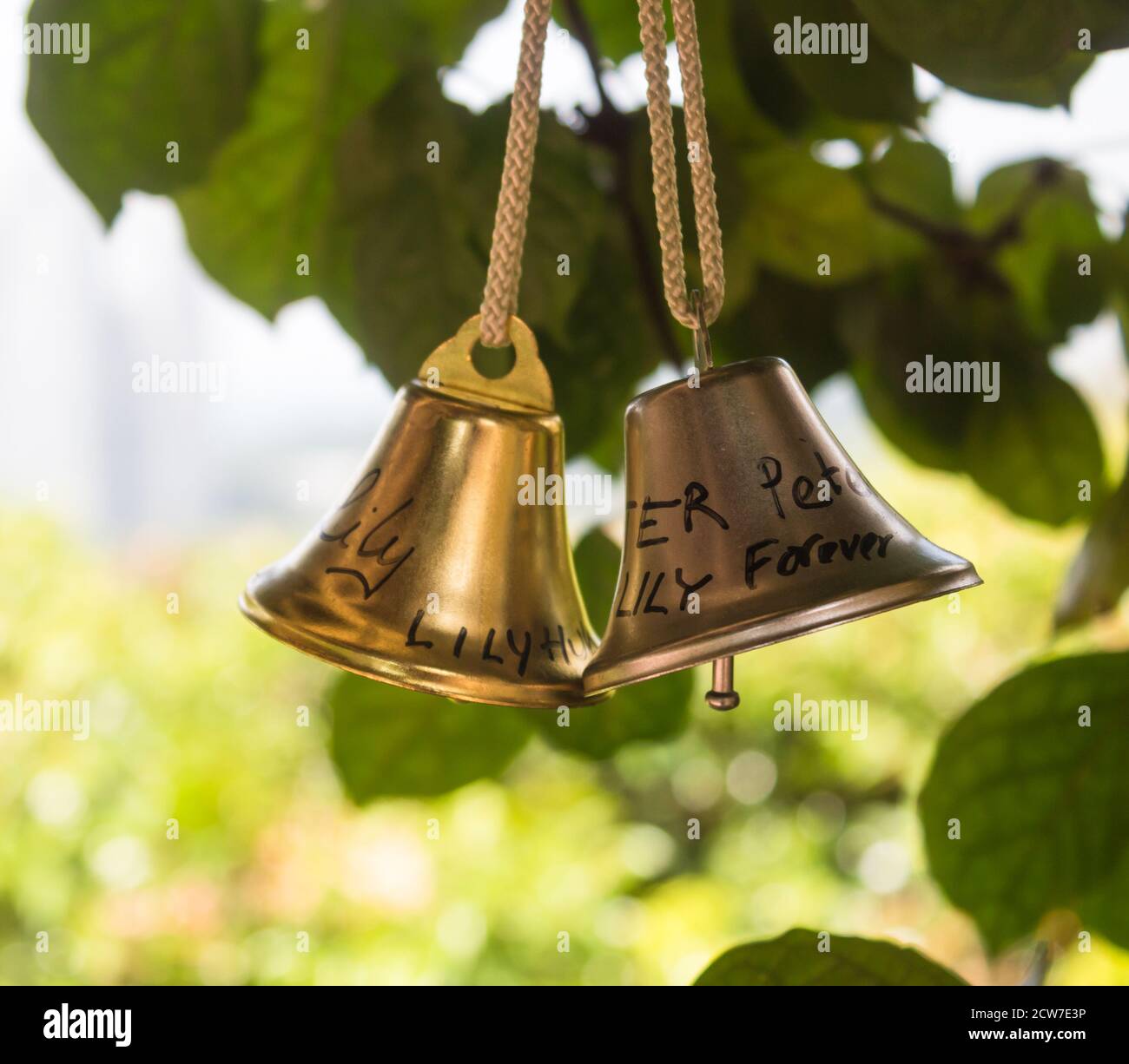 une paire de cloches décoratives en bronze brillant Banque D'Images