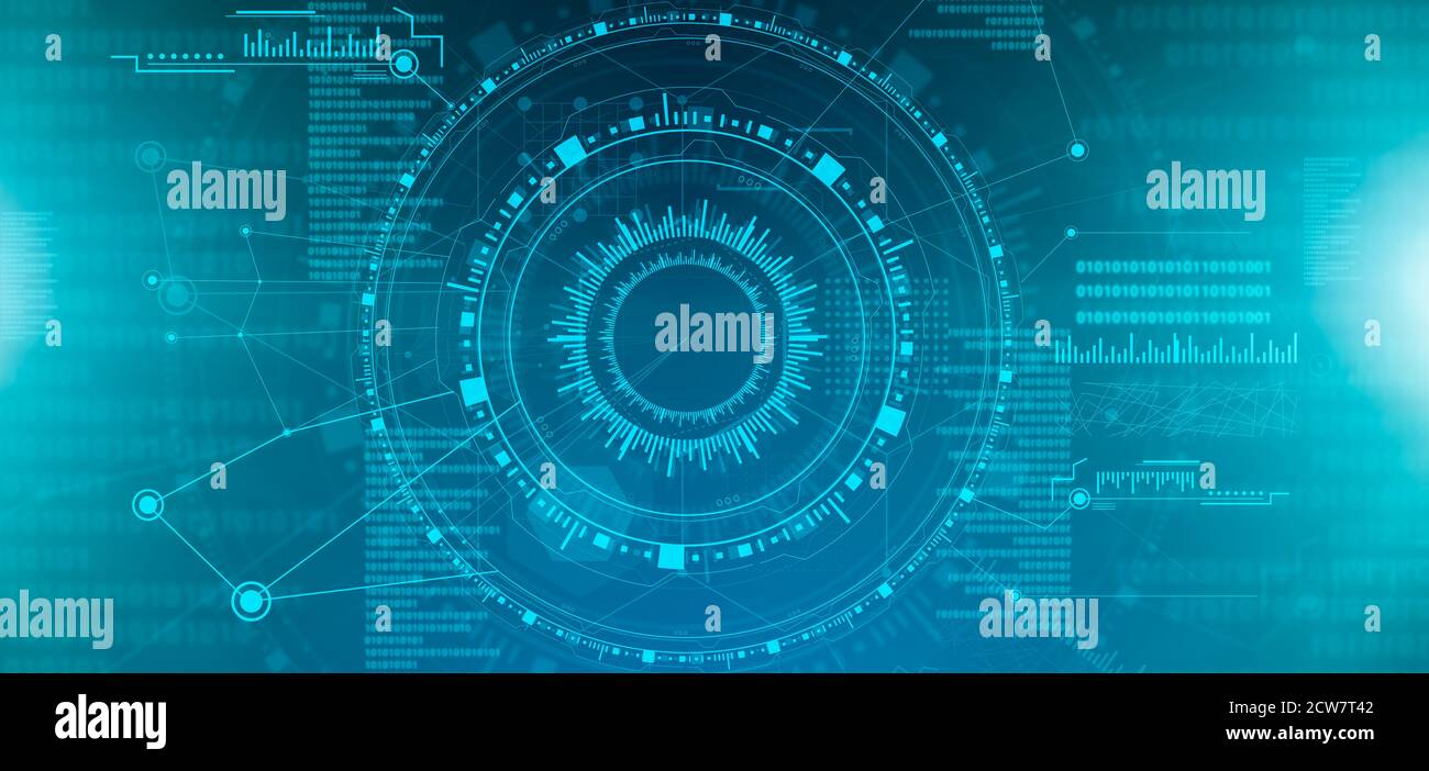 Résumé de la technologie avec interface numérique haute technologie infographie et binaire code Banque D'Images