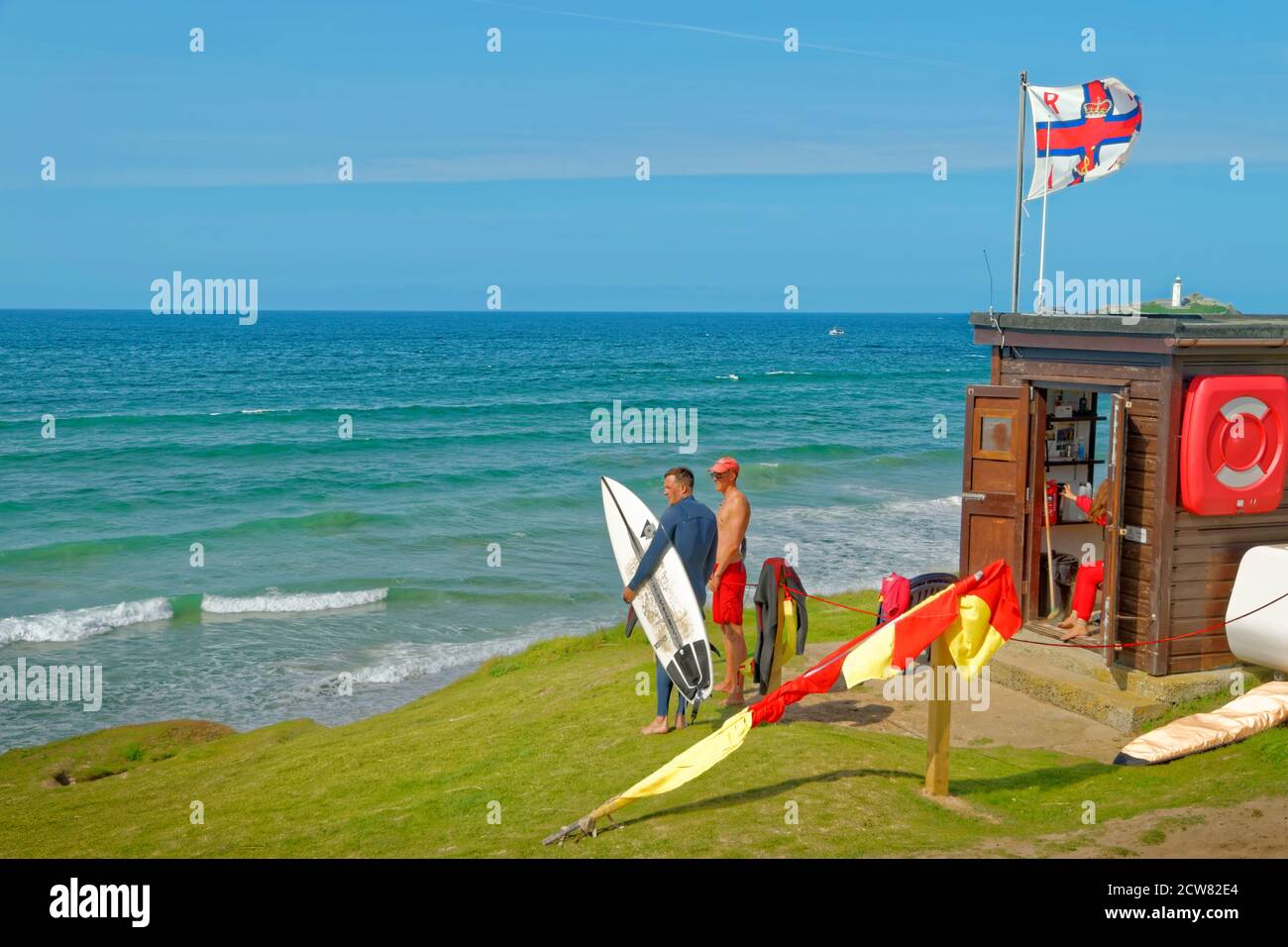 RNLI Lifeguard station à Godrevy sur la côte nord de Cornouailles, Angleterre. Banque D'Images