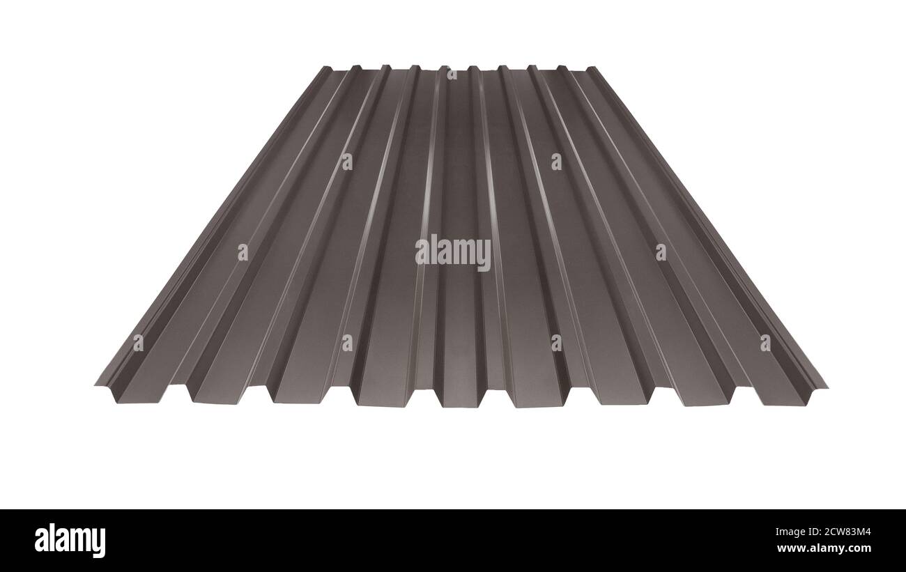 Profil ondulé de toit tôle de tôle de couleur bois texture isolée sur fond blanc Banque D'Images