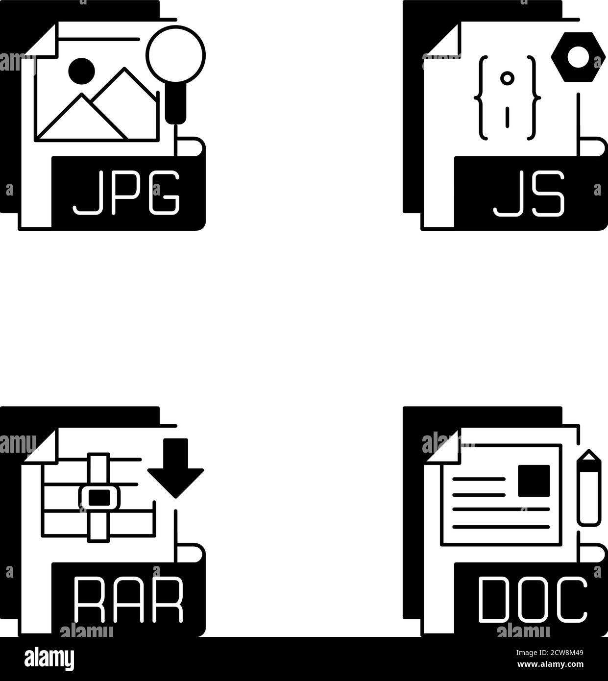 Types de fichiers jeu d'icônes linéaires noires Illustration de Vecteur
