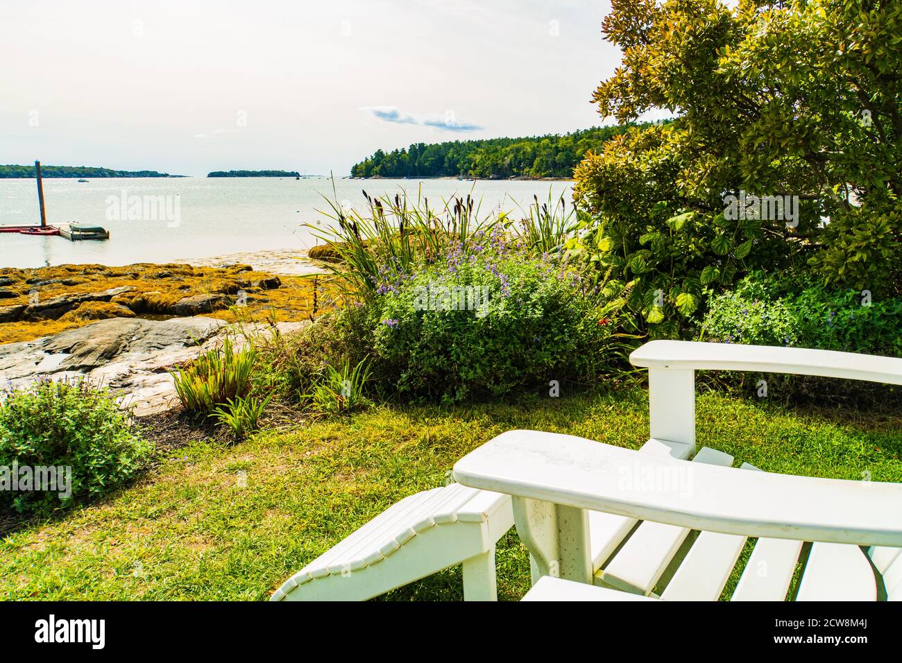 Vue sur Linekin Bay, Maine Banque D'Images