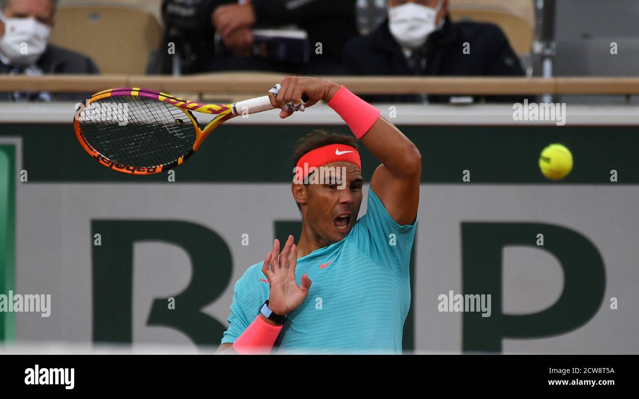 Paris, France. 28 septembre 2020. Roland Garros Paris French Open 2020 jour 2 280920 Rafael Nadal (ESP) remporte le premier tour du match Credit: Roger Parker/Alay Live News Banque D'Images