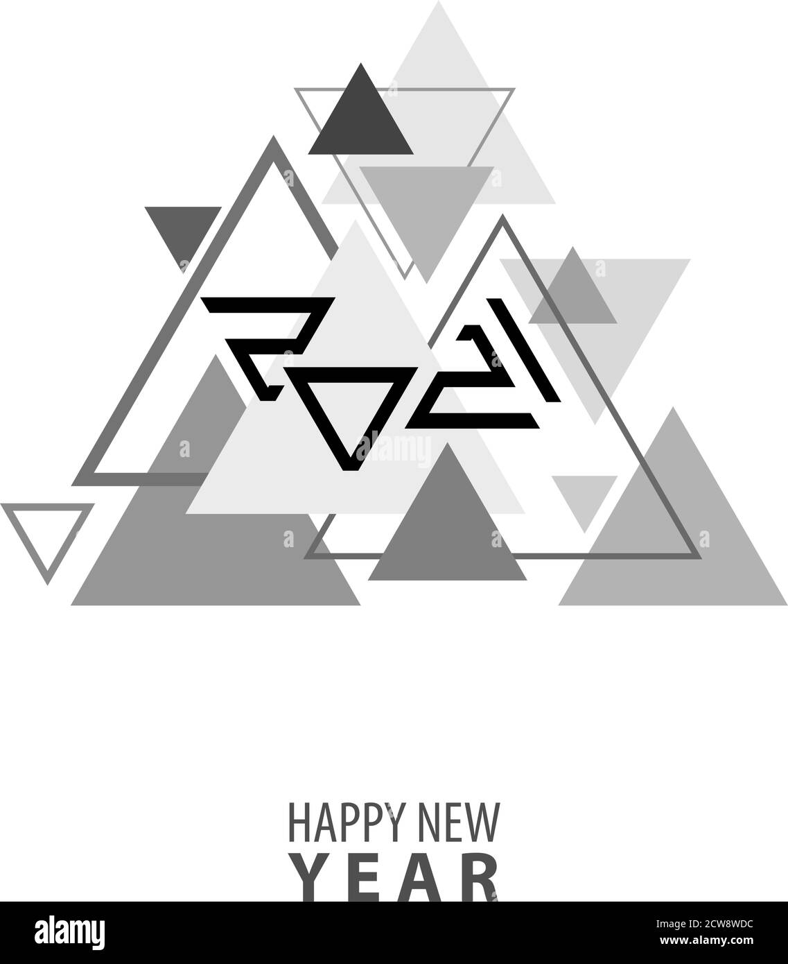 Motif géométrique simple en noir et blanc de triangles avec une inscription stylisée 2021. Graphiques vectoriels minimaux Illustration de Vecteur