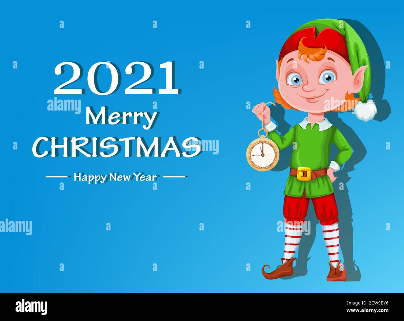 Joli personnage de dessin animé d'orf de Noël. Carte de vœux de joyeux Noël et de bonne année. Illustration vectorielle Illustration de Vecteur