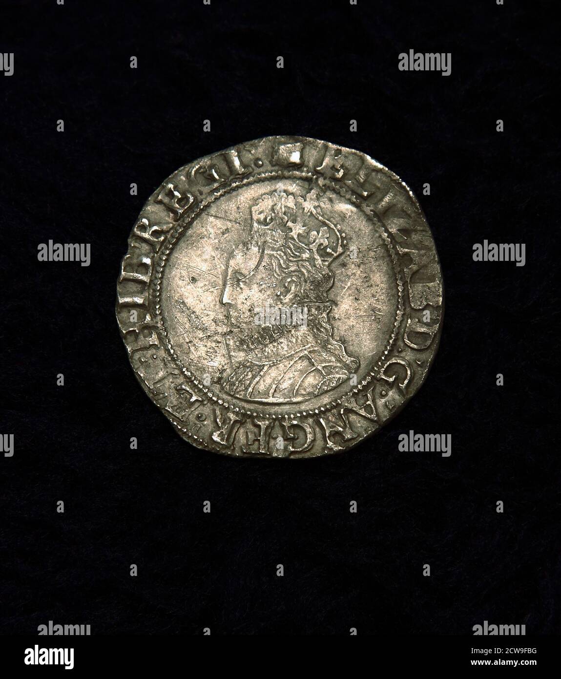 Elizabeth 1st, shilling d'argent, pièce, détection de métal, trouver, 1594-1596, Late Tudor, pièces, Angleterre, Royaume-Uni Banque D'Images