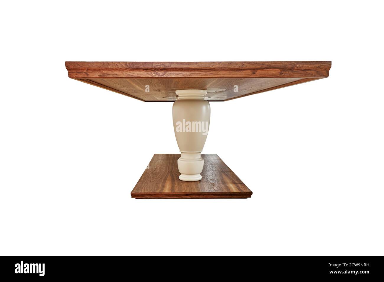 Table de dîner en bois de noyer massif sur des jambes massives isolé sur fond blanc Banque D'Images