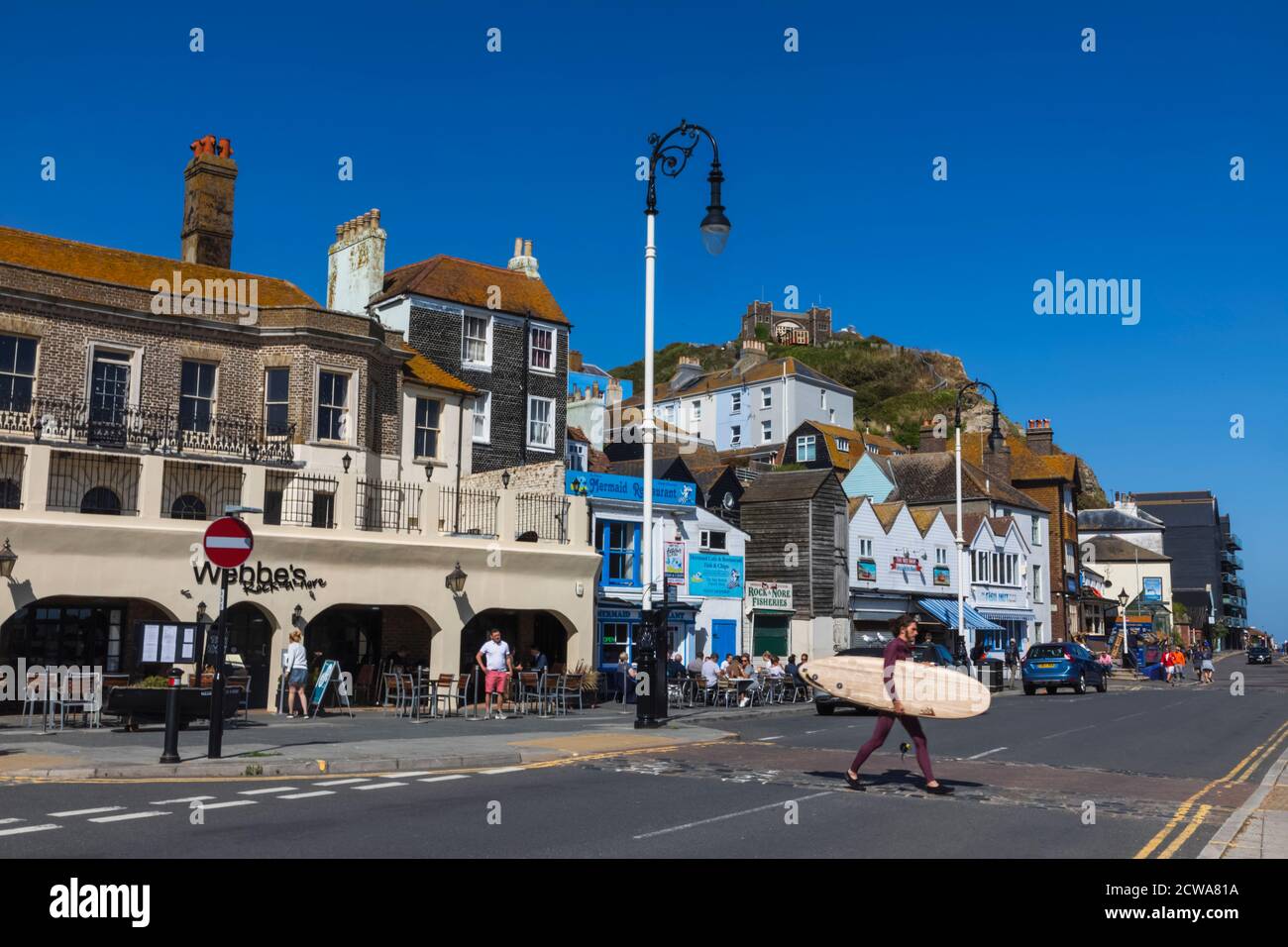 Angleterre, East Sussex, Hastings, Old Town, Rock-a-Nore, restaurants et pubs Banque D'Images