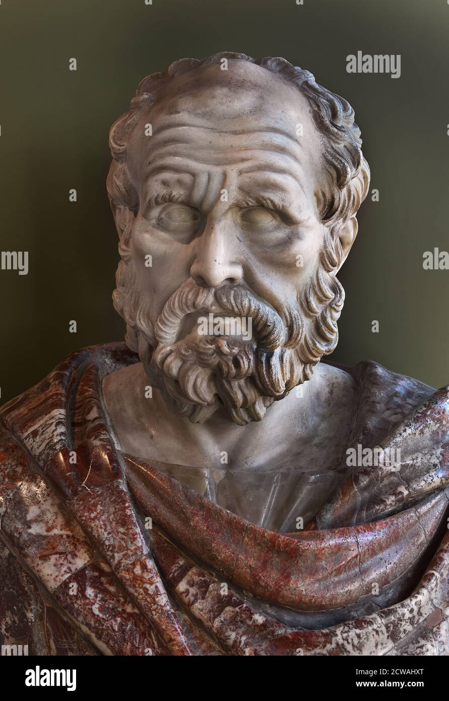 Thucydides 460 - 400 av. J.-C. était commandant de l'armée athénienne et historien de la guerre du Péloponnèse entre Athènes et Sparte. Buste Musée Allard Pierson du XVIIIe siècle. Banque D'Images
