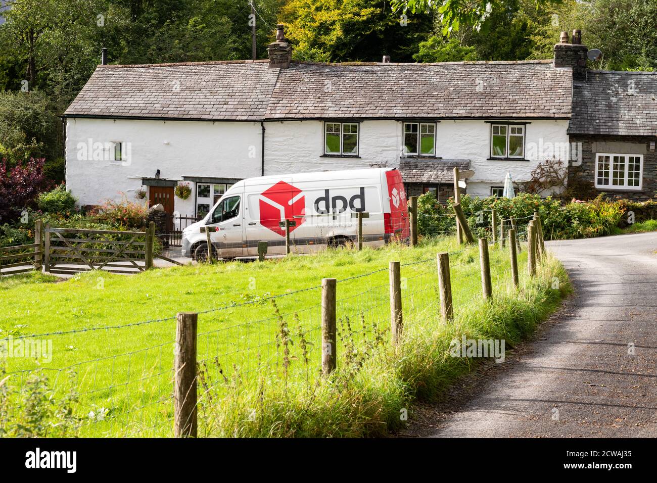 DPD Delivery van en milieu rural, Lake District, Angleterre, Royaume-Uni Banque D'Images