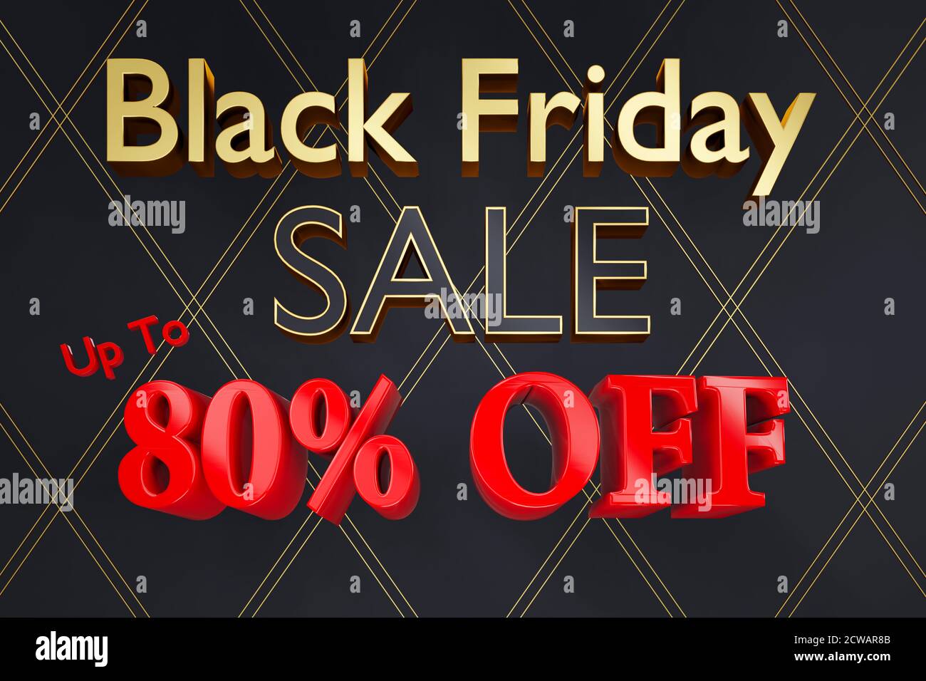 Affiche d'arrière-plan ou image de l'affiche du vendredi noir rendu en 3D avec 80 % de réduction sur le texte Banque D'Images