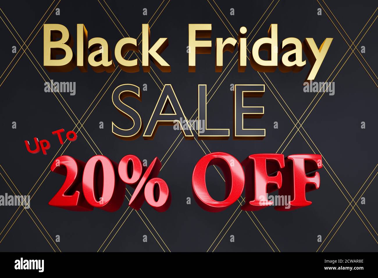Affiche d'arrière-plan ou image de l'affiche du vendredi noir rendu en 3D avec 20 % de réduction sur le texte Banque D'Images
