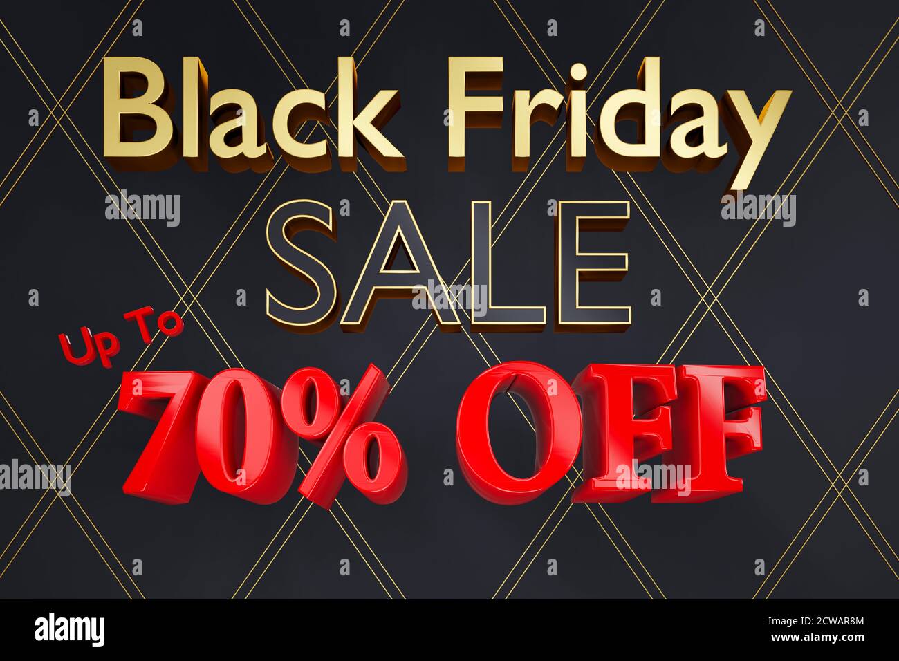Affiche d'arrière-plan ou image de l'affiche du vendredi noir rendu en 3D avec 70 % de réduction sur le texte Banque D'Images