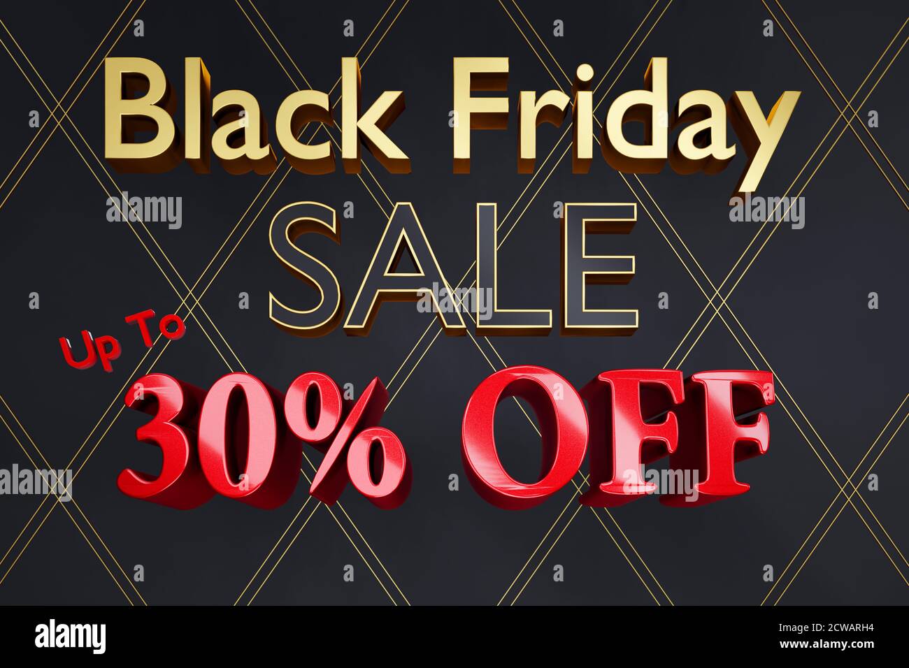 Affiche d'arrière-plan ou image de l'affiche du vendredi noir rendu en 3D avec 30 % de réduction sur le texte Banque D'Images
