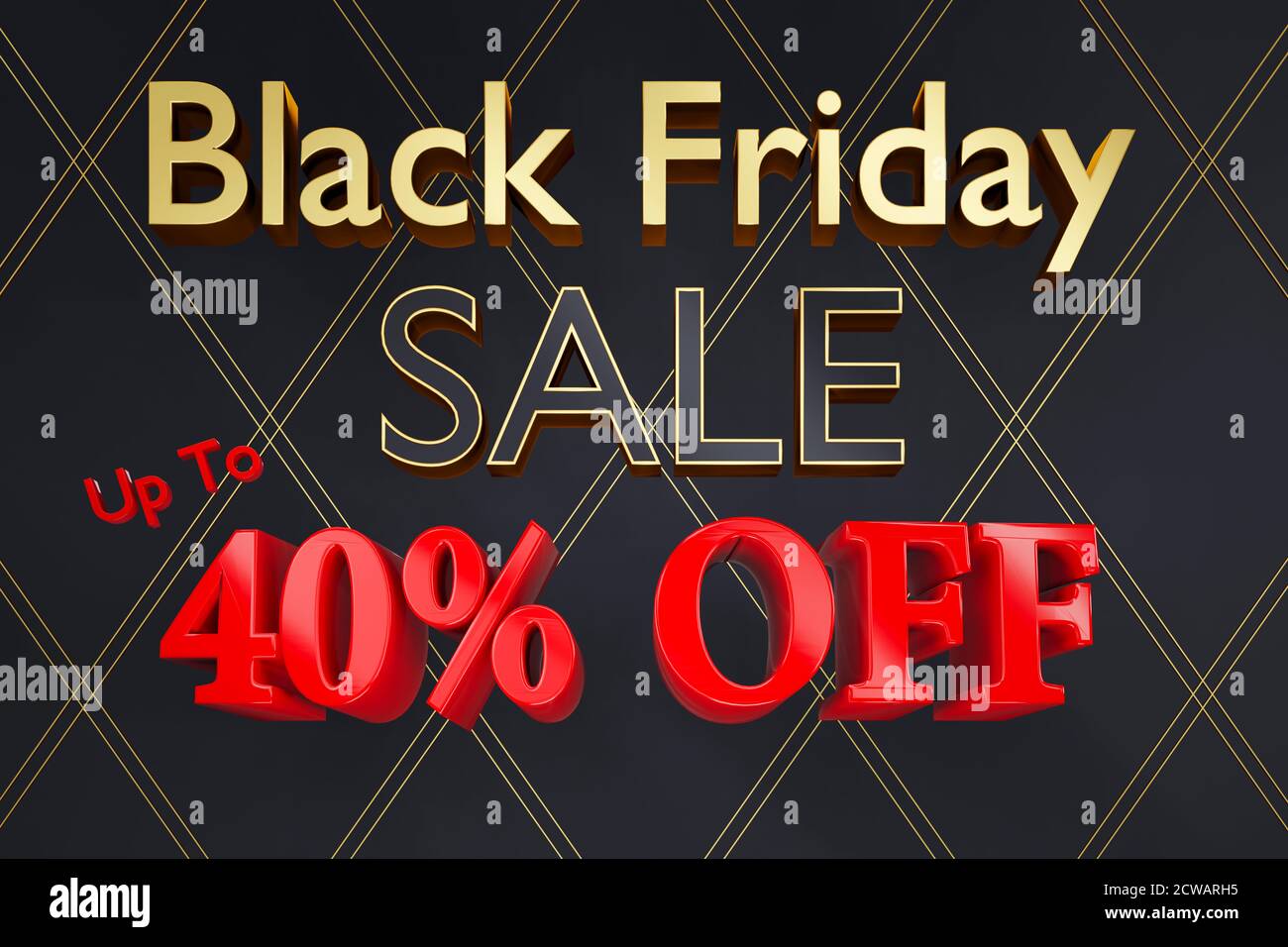 Affiche d'arrière-plan ou image de l'affiche du vendredi noir rendu en 3D avec 40 % de réduction sur le texte Banque D'Images